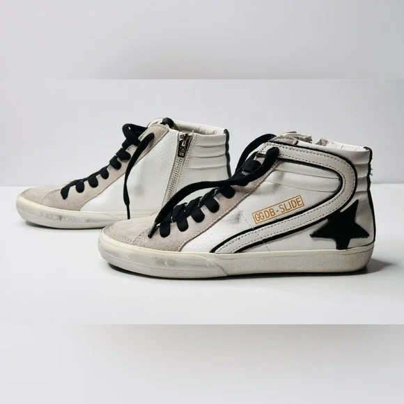 Golden Goose Slide White Grey Leather High Top Sneakers Shoes
